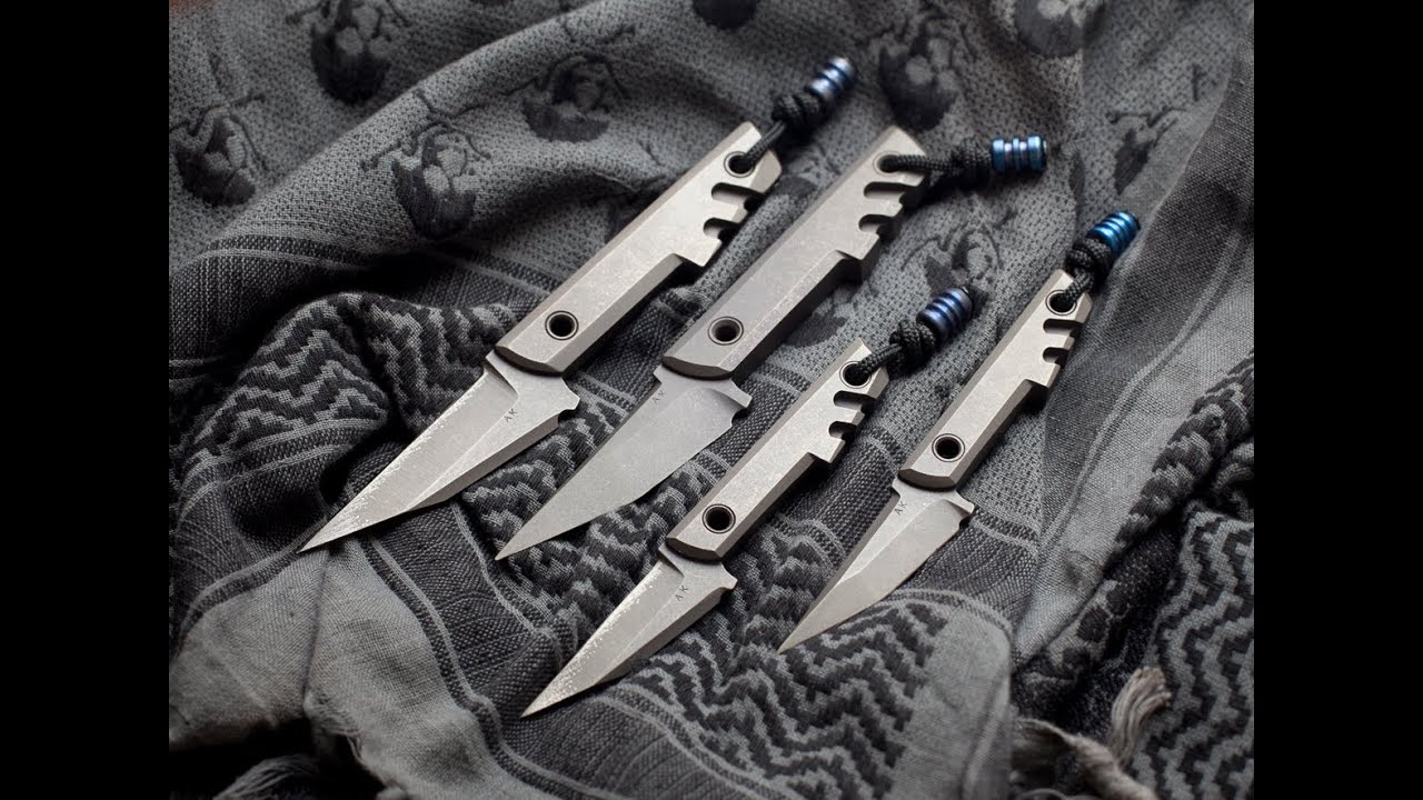 Amsler Knives Mini Slik Titanium Tanto Blade Custom Knife (2" Stonewash)