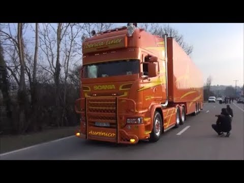Truckshow Ciney 2018 - trucks are leaving with loud pipes