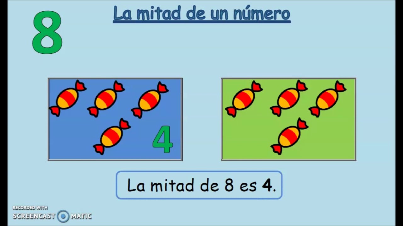 La mitad de un número. Explicar la mitad de un número a niños. Matemáticas