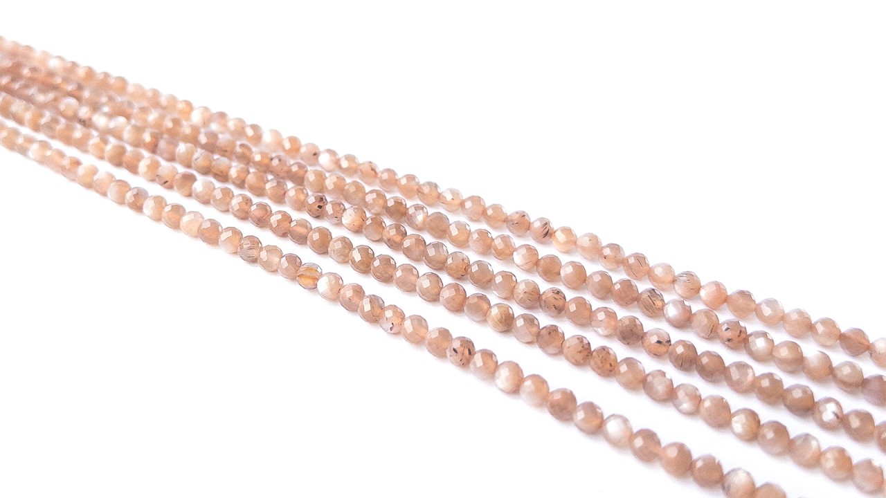 Chocolate Moonstone | Faceted Rondelle | 3.8-4mm Bead Size | 31cm Strand Length video