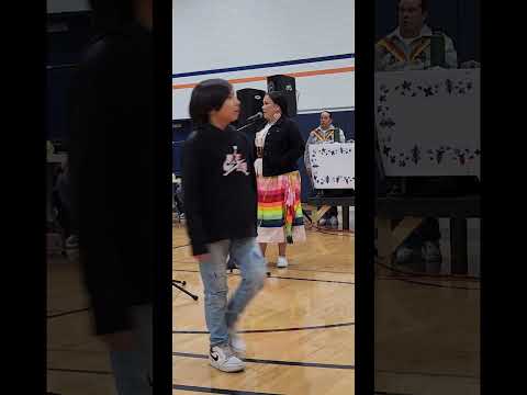 Fawn Wood singing "Mommy's little guy" @ Bad River Round Dance 2023