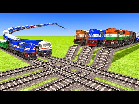 Impossible Five Curved Overlapping Rail Tracks Vs Trains Crossing - BeamNG.Drive