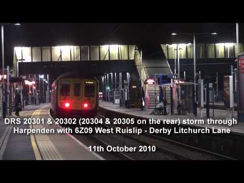 DRS 20301, 20302, 20304 & 20305 storm through Harpenden with 6Z09 West Ruislip - Derby