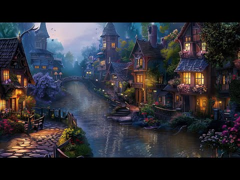 Fantasy Magical Ambience ✨ Medieval Village With Night, Water, Crickets, Owl Sounds For 3 Hours