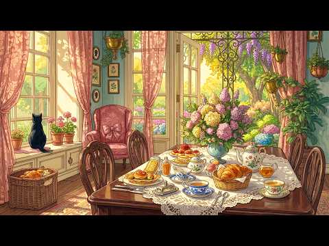 Quiet Spring Morning in a Charming Cottage by the Garden with 1940s Music Playing in Another Room