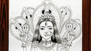 How to draw maa manasa devi  Naag Panchami special