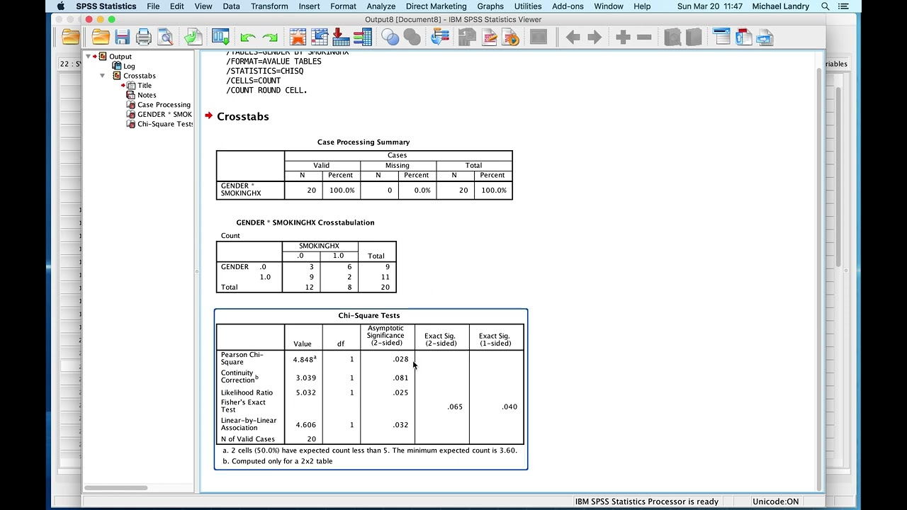 Chi Square and Fisher's Exact Test in SPSS
