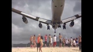 Aterrizaje de aviones en la Isla de San Martin (mar caribe)