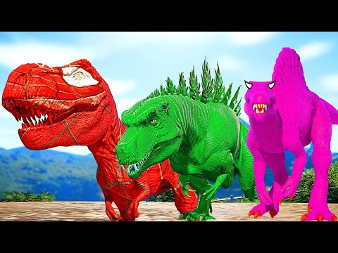 Spiderman Tyrannosaurus Rex Vs Indoraptor,Venom I-Rex,Rexy Dino Battle Jurassic World Evolution
