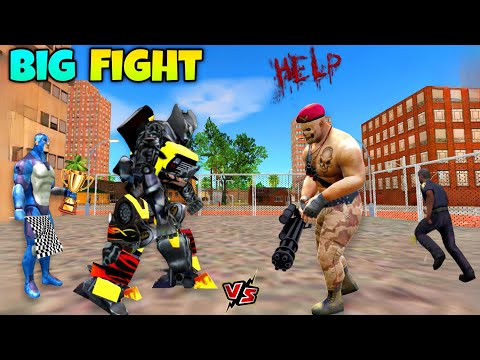Transformer Car Robot Vs Villain Big Fight In Rope Hero Vice Town | Rope Hero Vice Town