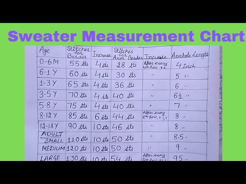 Sweater Measurement Chart for 0-18 year and adults. #knitting #handmade