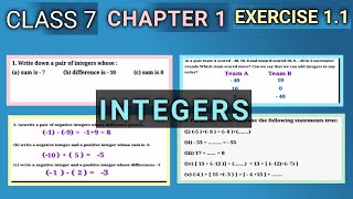 CLASS 7 MATHS : CHAPTER 1: INTEGERS : EXERCISE 1.1