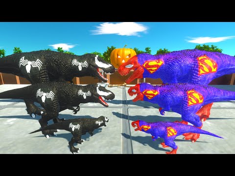 Dinosaur Superman Team vs Venom Team T-rex Death Battle - Animal Revolt Battle Simulator