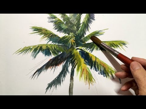 [ Eng sub ]  Watercolor Tree Painting easy tutorial #5 Palm Tree 水彩画の基本〜椰子の木を描くコツ