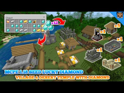 Minecraft pe 1.18 seed - Village & Desert temple / jugle temple with op diamond / stronghold !!