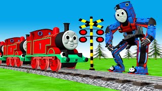 踏切アニメ あぶない電車 Red Thomas vs Blue Thomas 🚦 Fumikiri 3D Railroad Crossing Animation #1