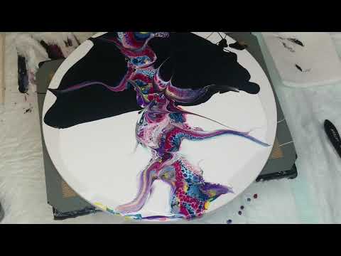 #99- Bloom Technique -Swipe on 14 inch round canvas (split color base) #Colouarte #swipe #sheleeart