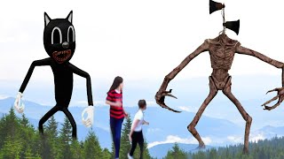 Siren Head and Cartoon Cat are looking for us in the forest.