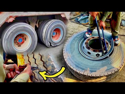 Truck tyre puncture repair | Amazing Technique of Repairing a Truck Tire | Easy method