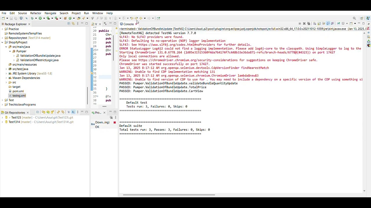 eclipse workspace   ShopifyProject src main java Pumper ValidationOfBundleUpdate java   Eclipse IDE
