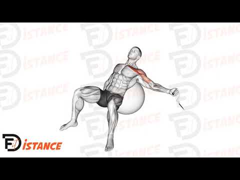 Exercice Écartés unilatéral à la poulie sur ballon (Swiss Ball)