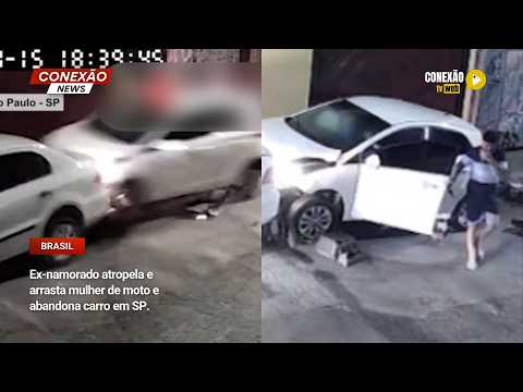 Vídeo: Ex-namorado atropela e arrasta mulher de moto e abandona carro em SP.
