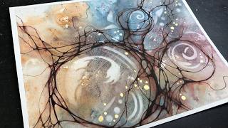 Fun Abstract WATERCOLOR 🫟 (Reverse Stenciling) relaxing painting process - 444