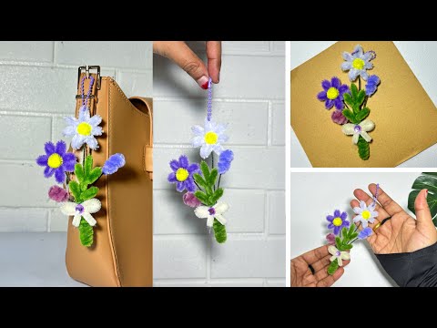 EASY Flower Making With Pipe Cleaner - Fuzzy Wire Flower Keychain