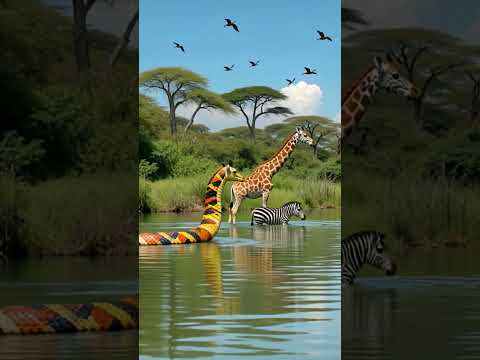 AMAZING ZEBRA SNAKE AND GIRRAFE SWIMMIMG #swimming #water #swim #surf