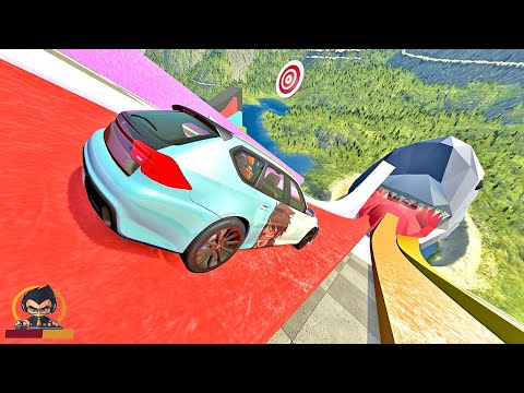 Downhill Obstacle Course WITH Hungry Shark #2 - BeamNG Drive with Ryan