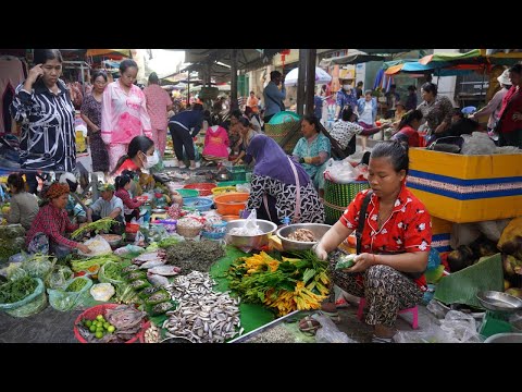 Boeng Trabek Plaza Morning Food Market - Daily Lifestyle of Vendors Selling Corn, Fish, Pork & More