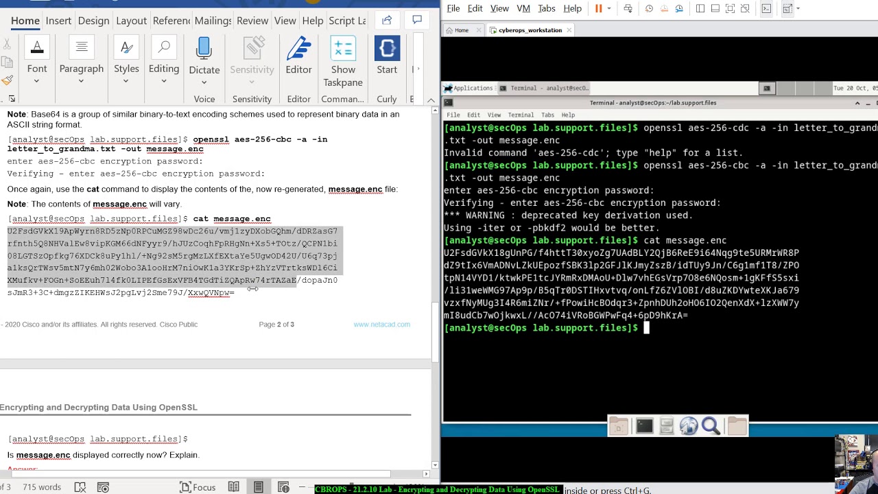 CBROPS - 21.2.10 Lab - Encrypting and Decrypting Data Using OpenSSL