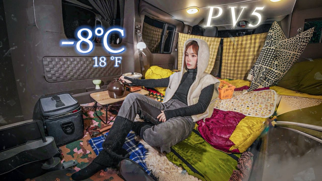  -8℃ Electric Camper Van for winter camping preparation🚐 / PV5 Car Camping / Solo Camping