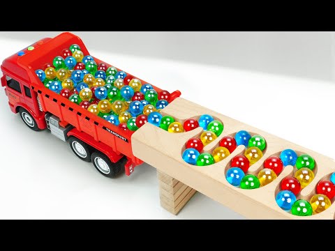 Marble Run Race ☆ HABA Slope & Retro Makita Truck, Garbage Truck Long Version #92