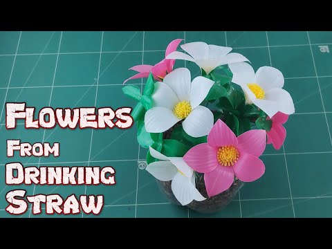 DIY Drinking Straw Crafts Idea | How to Make Fold Beautiful Flower From Plastic Tubes Tutorial Ep.9