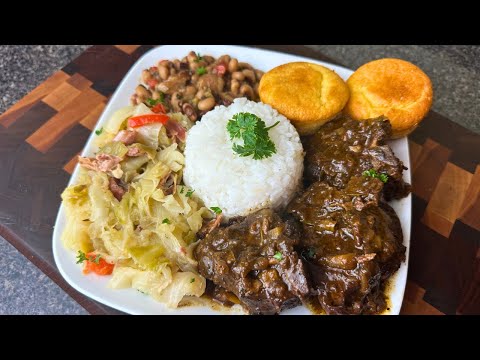Soul Food Dinner! Cajun Smothered Lamb Chops, Smoked Turkey Cabbage, Black Eye Peas, Cornbread