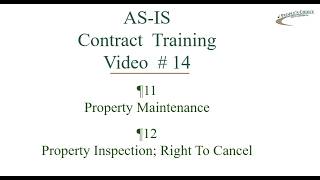 Contract Training #14 Property Maintenance & Property Inspection; Right to Cancel