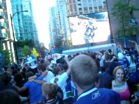 Celebration of Alex Burrows' Game 2 OT Winner