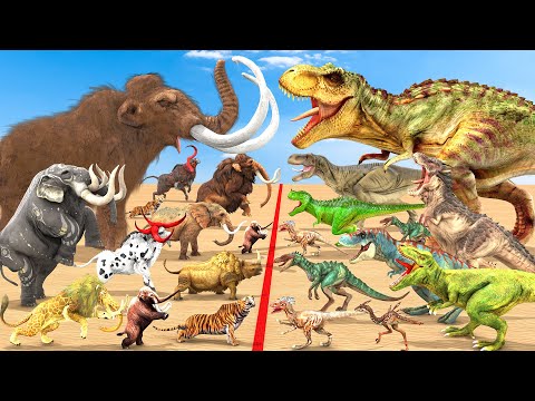 Mammoth Elephant Vs T-Rex Dinosaur Prehistoric Mammals VS Dinosaurs Animal Revolt Battle Simulator