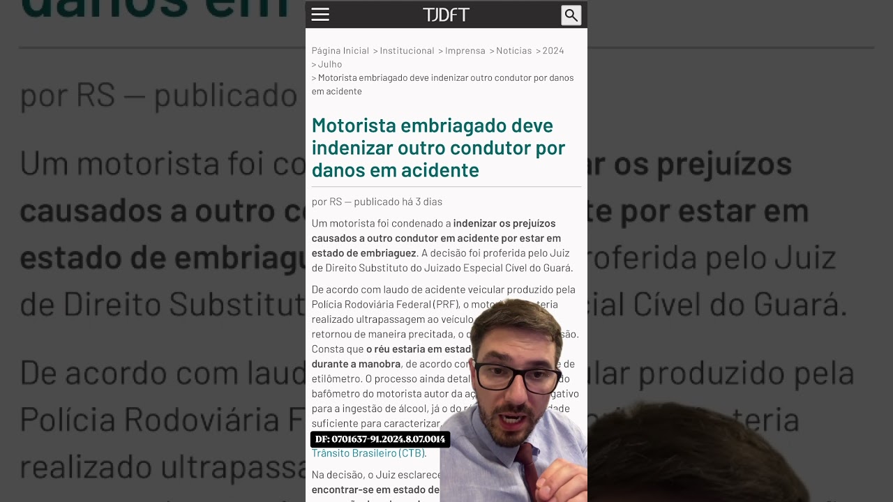 Motorista embriagado deve indenizar outro condutor por danos em acidente #direito #noticias