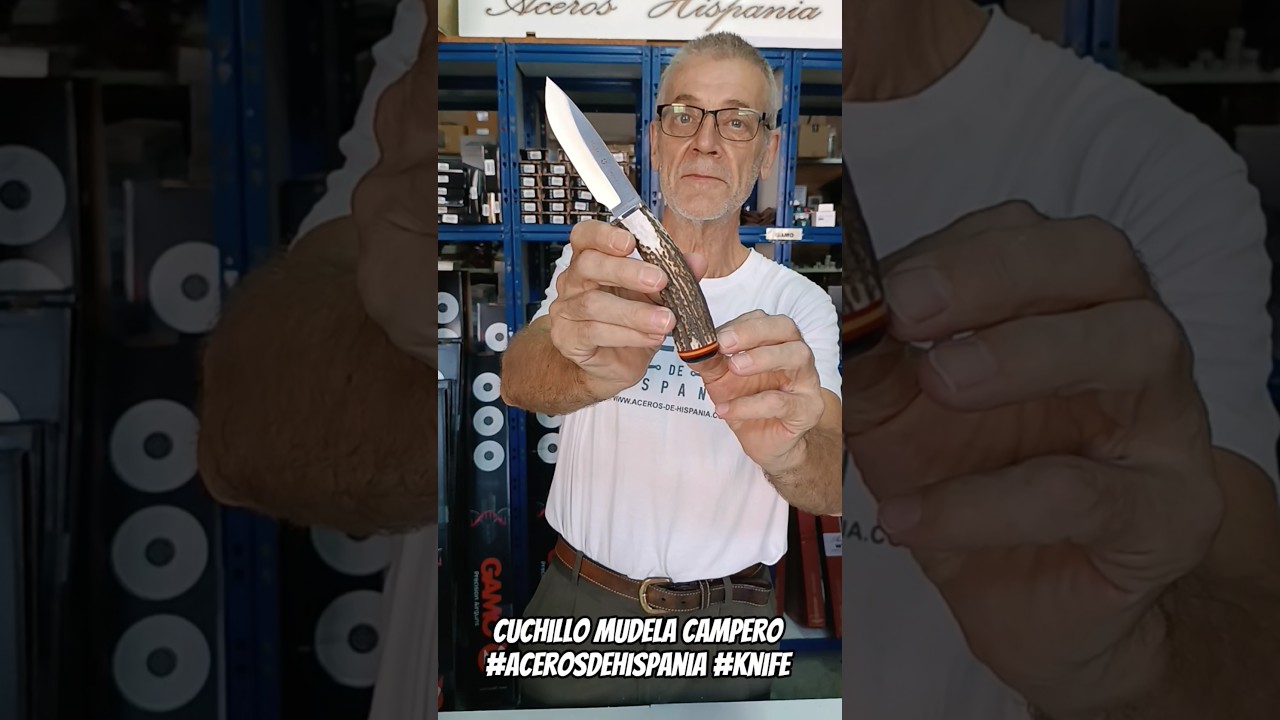 Cuchillo Mudela Campero Asta Ciervo Bandera - Hoja: 9.5 cm