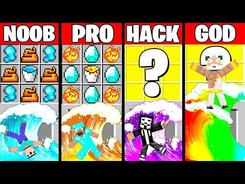 Minecraft Battle: TSUNAMI APOCALYPSE CRAFTING CHALLENGE NOOB vs PRO vs HACKER vs GOD Funny Animation