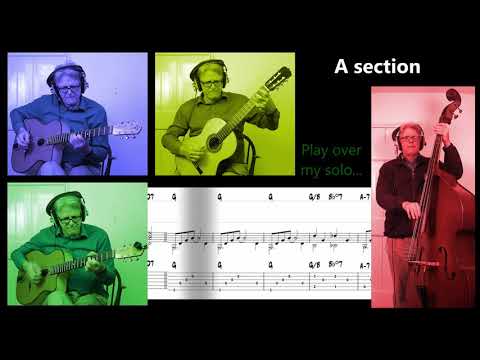 "Dinah" gypsy jazz playalong, with on-screen chords (also easy classical part)