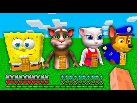 I found HOUSES OF TALKING TOM AND ANGELA AND SPONGEBOB AND PAW PATROL in Minecraft - Gameplay