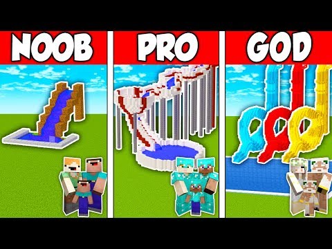 Minecraft NOOB vs. PRO vs. GOD: FAMILY WATER PARK BUILD CHALLENGE in Minecraft (Animation)