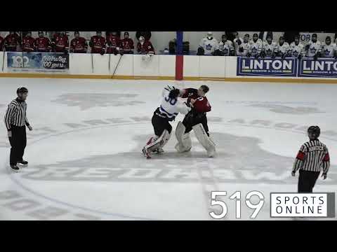 GOALIE FIGHT - Cambridge's Leland Gill vs London's Hayden Sabourin