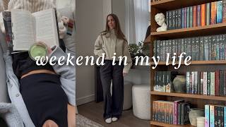 a cozy weekend at home | vuori, book talk, skincare, babysitting & organizing my bookcase
