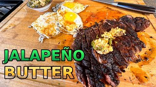 Cast Iron Ribeye & Eggs with Jalapeño Butter