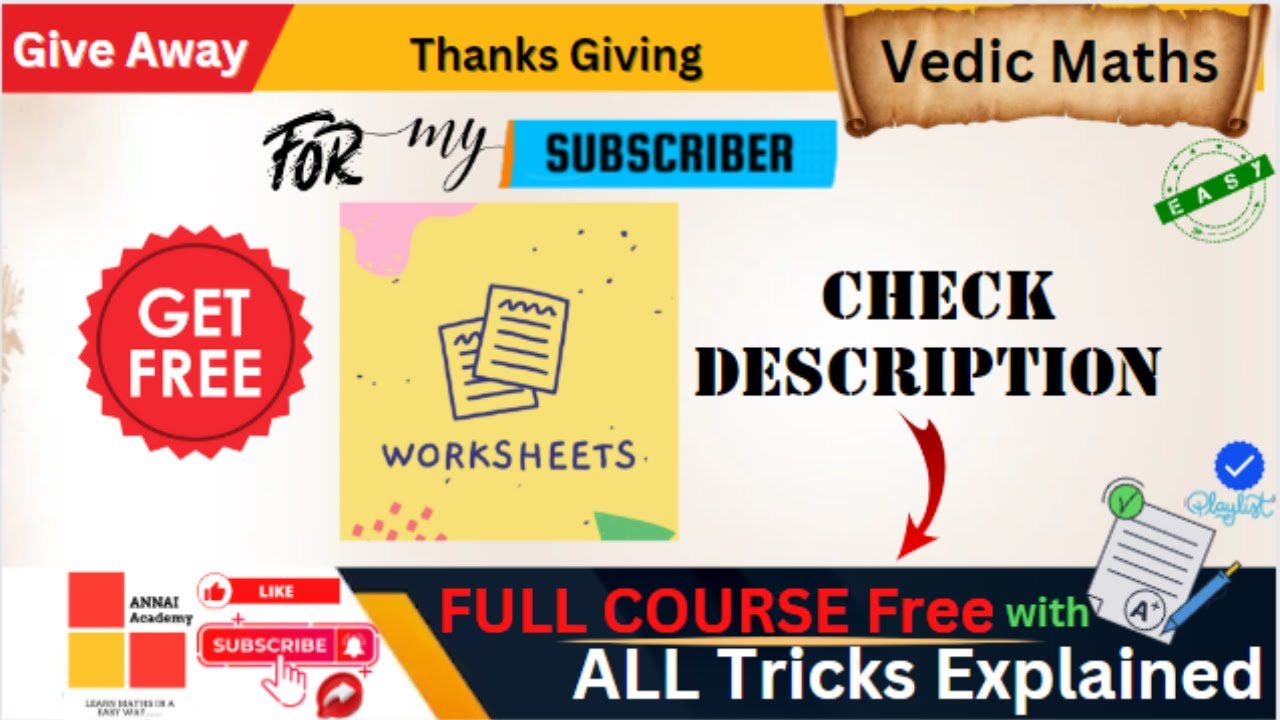 Free Worksheets To Practice All || Vedic Maths Full Course Free || Annai Academy