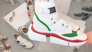 Chloe Sonnie High Sneakers In Suede Calfskin 白色橘色綠色雙色高筒運動鞋-Charline Boutique歐洲名牌精品代購